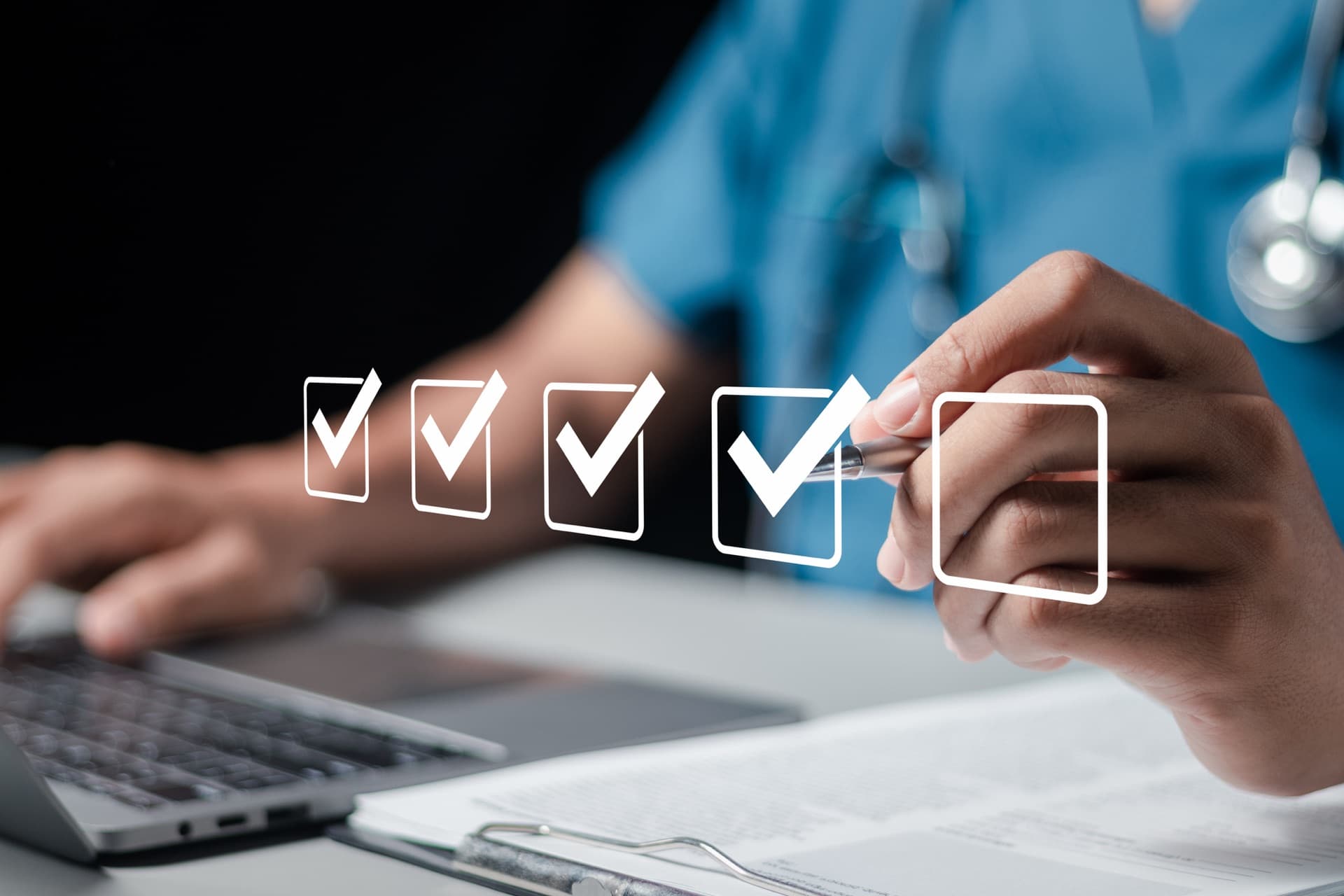 A clinician checking items off a digital checklist
